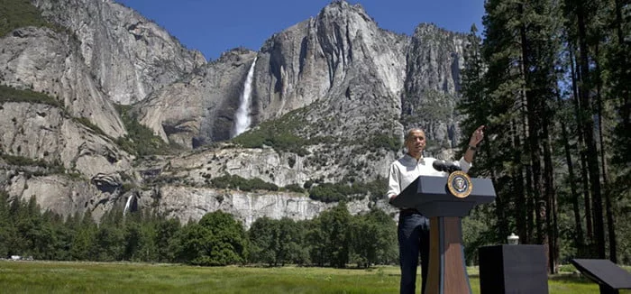 President Obama speaking in Yosemite Valley