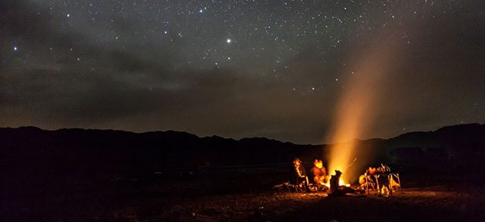 Night camping on the Tuolumne River near Yosemite