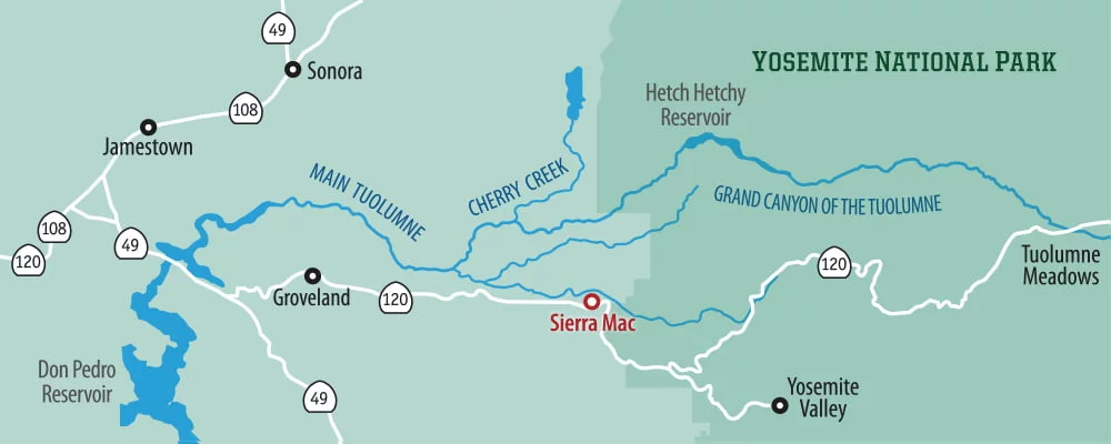 Map showing Tuolumne River from Tuolumne Meadows to Don Pedro reservoir